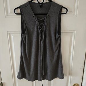 Emery Rose Lace Up Sleeveless Tank Top Gray Medium Soft Stretch Viscose Blend